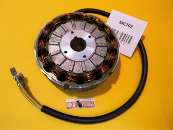 alternatore completo 300W 12V originale Ducati Elettronica, nuovo, con cavo 3 fili lunghezza cm 43  adattabile Ducati coppie coniche 750/900 carter quadro