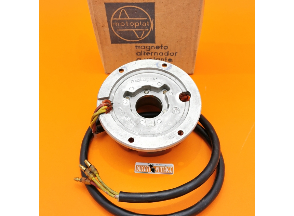 Alternatore Motoplat, ricambio originale nuovo, per tutti i monocilindrici Ducati ad accensione a spinterogeno con volano Motoplat