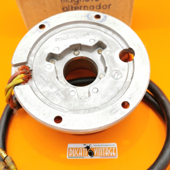 Alternatore Motoplat, ricambio originale nuovo, per tutti i monocilindrici Ducati ad accensione a spinterogeno con volano Motoplat