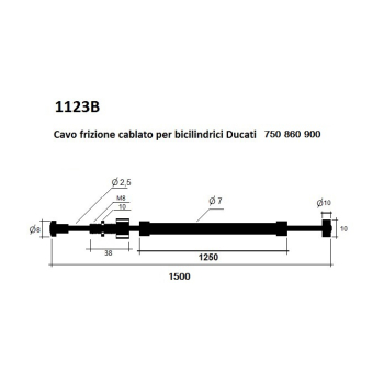 Cavo frizione cablato filo extraflessibile guaina teflonata L 1500 mm. Ducati Bicilindrici 