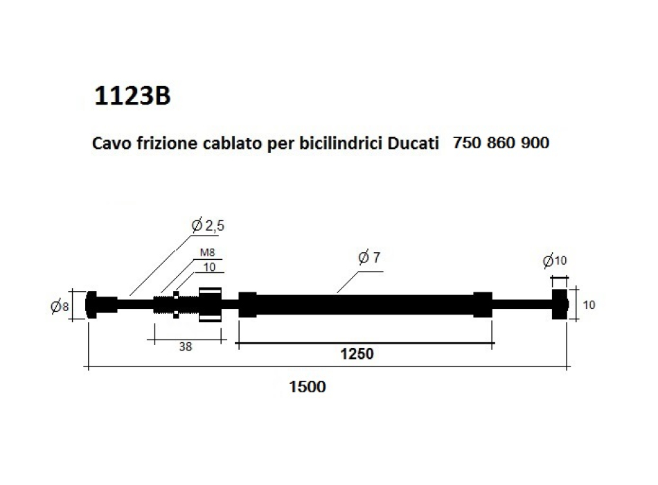 Cavo frizione cablato filo extraflessibile guaina teflonata L 1500 mm. Ducati Bicilindrici 