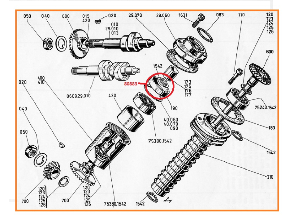Distanziale coppia conica inferiore per monocilindrico Ducati 350cc 