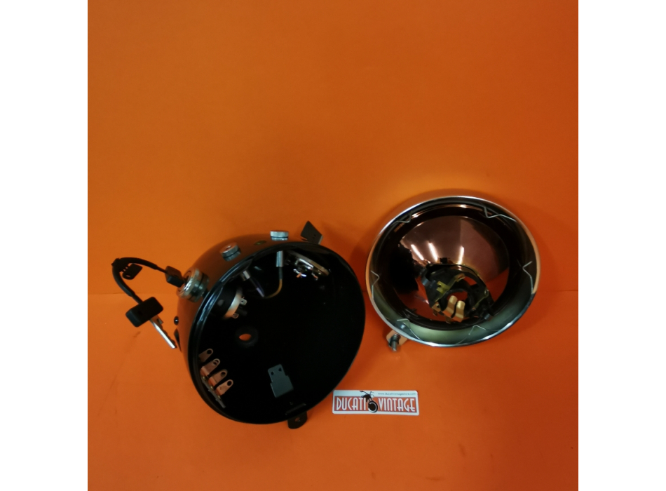Fanale completo nero a goccia tipo elettronico per Ducati Scrambler 1° serie con motore ad accensione elettronica, modello originale di transizione tra 1° e 2° serie
