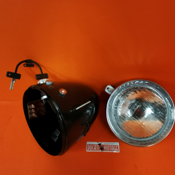 Fanale completo nero a goccia tipo elettronico per Ducati Scrambler 1° serie con motore ad accensione elettronica, modello originale di transizione tra 1° e 2° serie