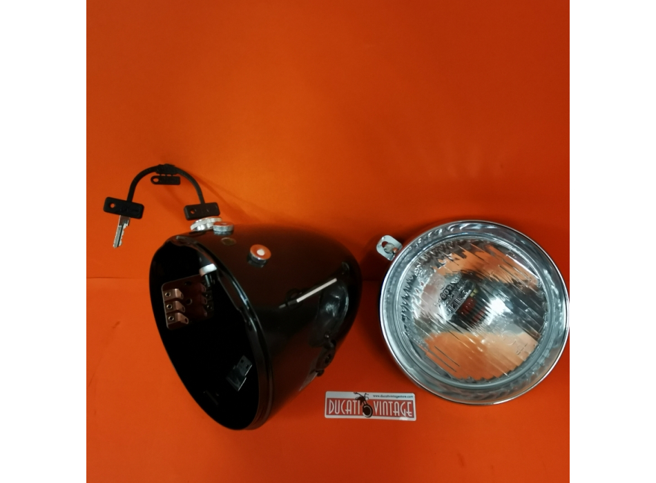 Fanale completo nero a goccia tipo elettronico per Ducati Scrambler 1° serie con motore ad accensione elettronica, modello originale di transizione tra 1° e 2° serie