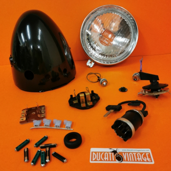 Fanale completo nero a goccia tipo elettronico per Ducati Scrambler 1° serie con motore ad accensione elettronica, modello originale di transizione tra 1° e 2° serie