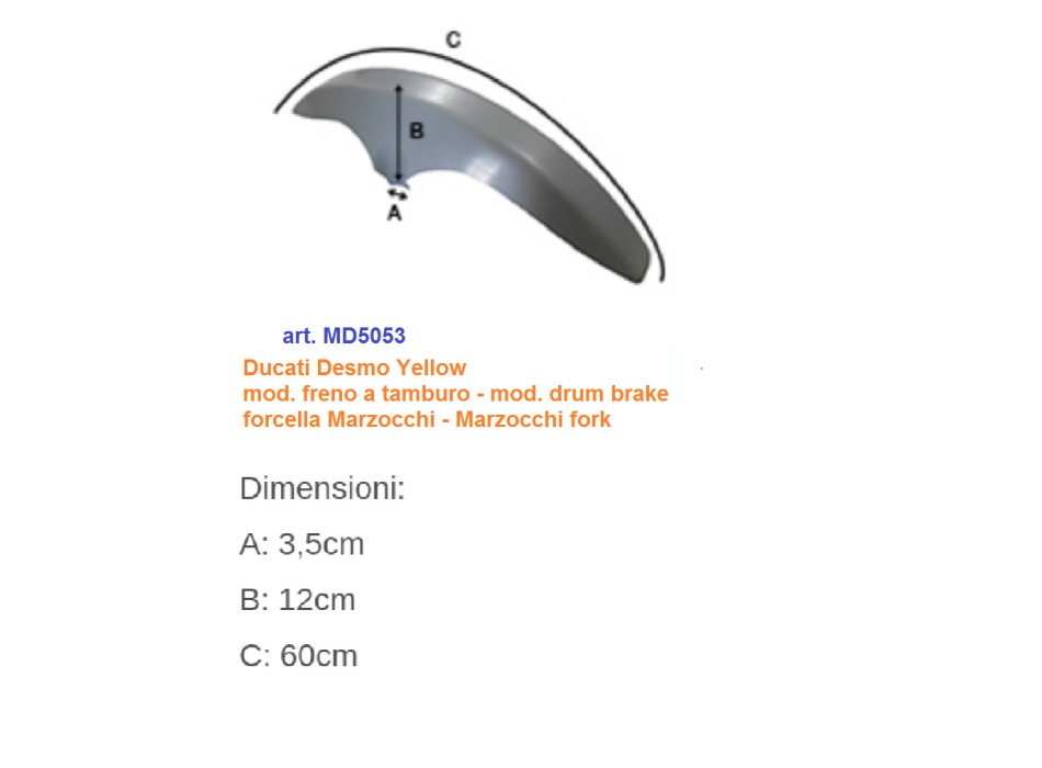 Parafango anteriore per Ducati Desmo Yellow freno a tamburo, perfetta replica