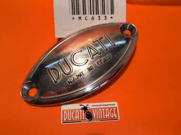 Targhetta Ducati Made in Italy originale, posizionata sul carter motore sinistro - lato frizione - usata in ottimo stato per monocilindrici Ducati carter larghi
